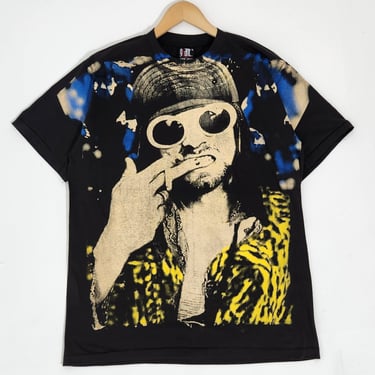 Vintage 1990's Nirvana Kurt Cobain AOP Bootleg Graphic T-Shirt Sz. XL