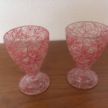 Vintage 1950s Mid Century Modern Pair of Scribble Glaze Parfait Cups 
