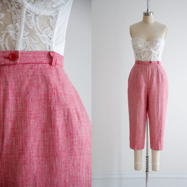 red linen pants | 90s y2k vintage Talbot's Irish linen red white cropped trousers 