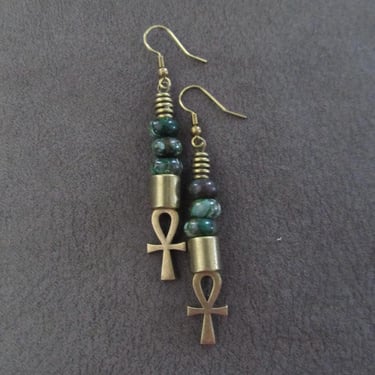 Ankh Egyptian African earrings, fertility symbol, kemetism, green 