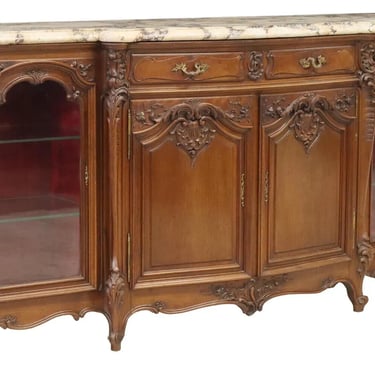 Antique Sideboard, French Louis XV Style Marble-Top, Walnut, Shelves, E. 1900s!