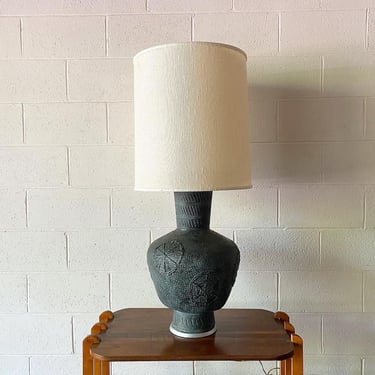 Monumental Midcentury Modern Studio Dark Seafoam Green Lamp With Original Shade 