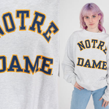 Notre Dame Sweatshirt 90s Fighting Irish University Shirt College Football Graphic Sweater Pullover Crewneck Grey ND Vintage 1990s XXL 2xl 