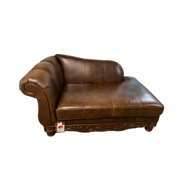 Chaise<br />Brown Faux Leather<br />Brown Wood<br />L 71 x W 39