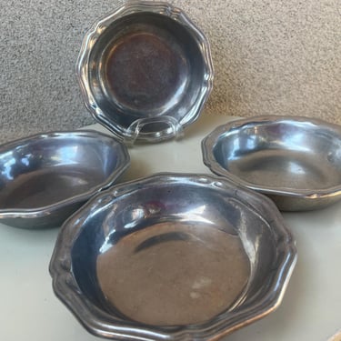 Vintage RWP Wilton Armetale Pewter Soup Bowls 7” Set 4 Queen Anne Pattern 