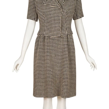 Givenchy Haute Couture 1960s Vintage Black & Cream Wool Tweed Dress Suit 