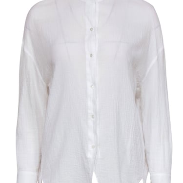 Vince - White Textured Long Sleeve Button-Up Cotton Blouse Sz S