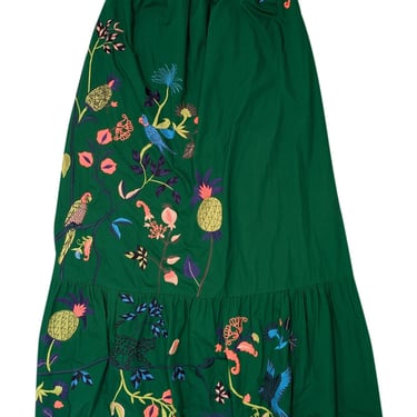 Anthropologie - Green Maxi Dress w/ Multicolor Floral Embroidery Sz M