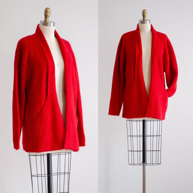 red sweater jacket 80s 90s vintage Neil Martin red wool cardigan 