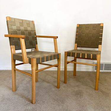 Architect designed (2) mid century webbed chair pair 
