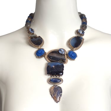 AMY KAHN RUSSEL- Sterling & Carved Semi Precious Stone Necklace