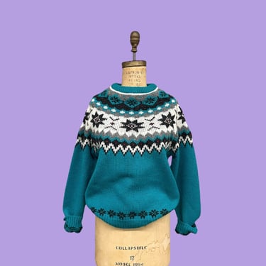 Fair Isle sweater | 80s 90s vintage Woolrich teal | Poppycock