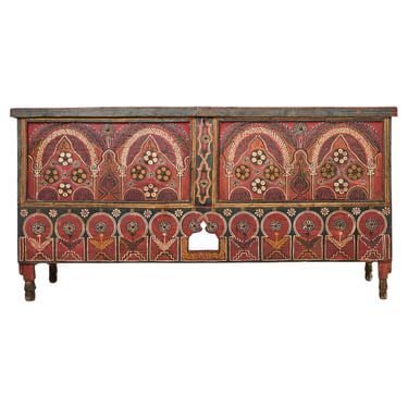 Moorish Middle Eastern Painted Wood Blanket Chest