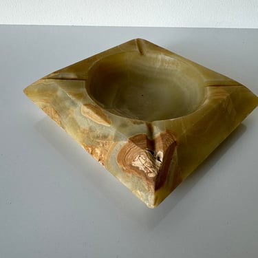 1970's Vintage Carved Onyx Square  Ashtray 