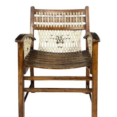 Vintage Macramé Armchair, 1960s, Czechoslovakia, Wooden Frame 
