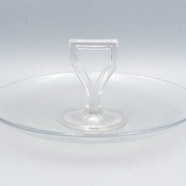 Imperial Iris Ice Stretch Glass Handled Server | Vintage White Iridescent Tidbit Tray 