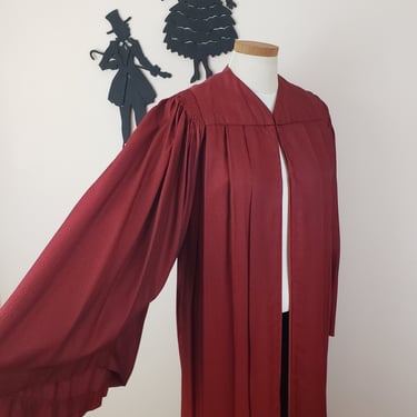Vintage 1950's Graduation Gown Dress / 50s Red Graduation Cape Robe 