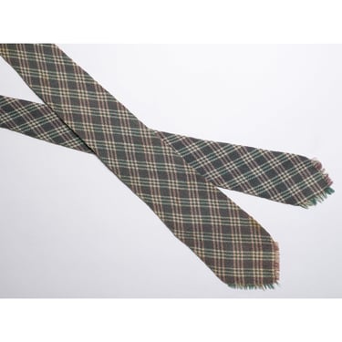 Vintage 1950s Green Wool Tartan Plaid Necktie by Cape Cod Weavers 