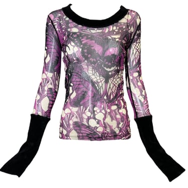 Jean Paul Gaultier Purple Mesh Butterfly Top with Velvet Sleeves