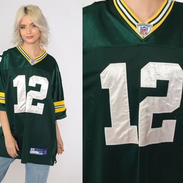 90s Green Bay Packers Aaron Rodgers Jersey #12 Green Reebok Authentic NFL Football Shirt Short Sleeve Stitched Size 50 