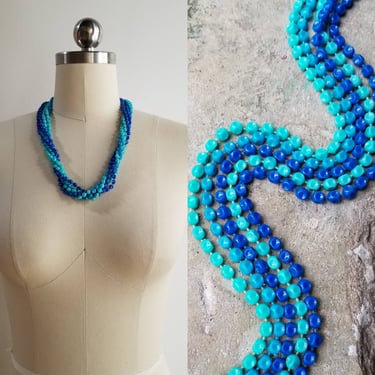 Vintage 1960's Blue Plastic Beaded Necklace with Decorative Box Clasp Midcentury Jewelry Vintage 60's Accessories 60s Pinup Vintage Glam 