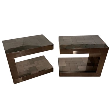 Paul Evans Gunmetal Cityscape Nightstands/End Tables, 1970