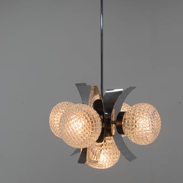 Mid-Century Chrome & Glass Chandelier, Czechoslovakia, 1970s 