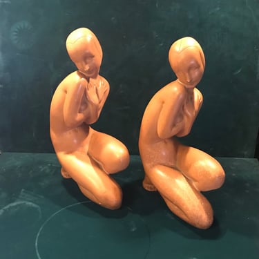 Pair Nude Women Sculptures Mid Century 