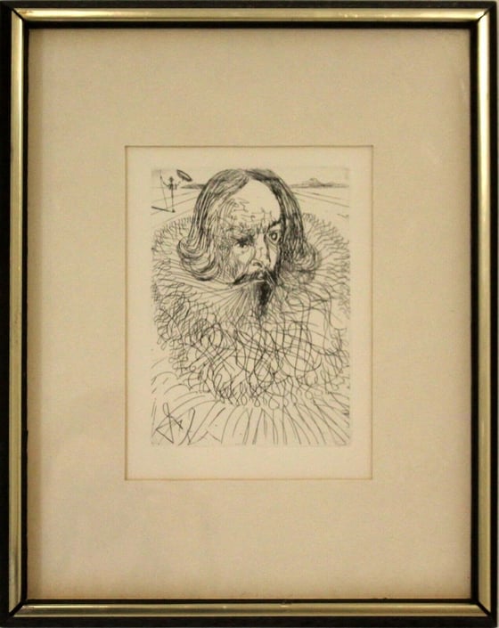 Salvador Dali Cervantes Modern Etching Signed in the Plate Framed 