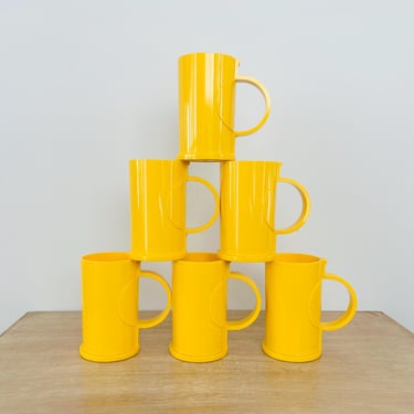 Mid Century Modern Yellow Dansk Plastic Mugs Tumblers by Gunnar Cyren - Set of 6 