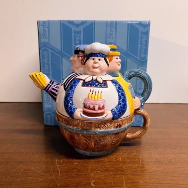 Vintage Department 56 Three Men in a Tub Teapot and Cup Nesting with Box 