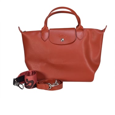 Longchamp - Rust Orange Leather "Le Pliage" Satchel Bag