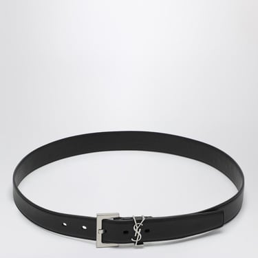 Saint Laurent Cassandre Black Smooth Leather Belt Women