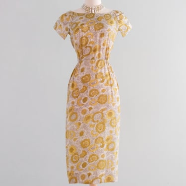 Vintage 1950's Sunflowers Wiggle Dress / Medium