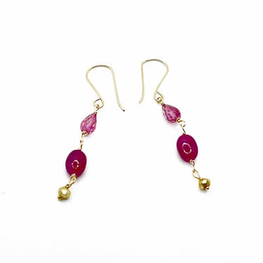 Debbie Fisher | Pink Topaz, Ruby, and Pyrite Beads on Gold Fill Wire