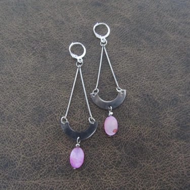 Pink mother of pearl shell and silver earrings 2 