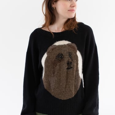 Vintage Black KRIZIA Bear Wool Angora Sweater | Unisex Made in Italy | S 