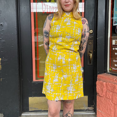 60s abstract yellow dress