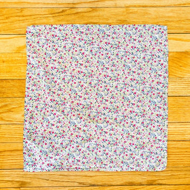 70s Cotton Pink Green Cream Ditsy Floral Square Bandana Scarf | 18" x 18" 