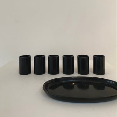 set of black stone minimalist sipping glasses with tray 