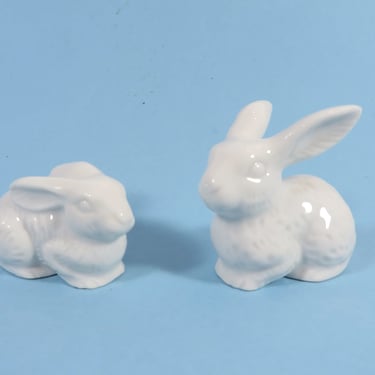 Vintage Miniature White Porcelain Otogiri Rabbits - Pair of White Ceramic Easter Rabbits 