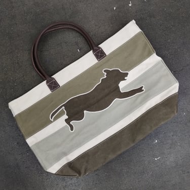 90s Vintage LL Bean Dog Embossed Tri-Tone Tote Bag 