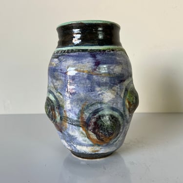 1980''s Vintage Bubble and Hand Painted Abstract Design Art Ceramic Vase 