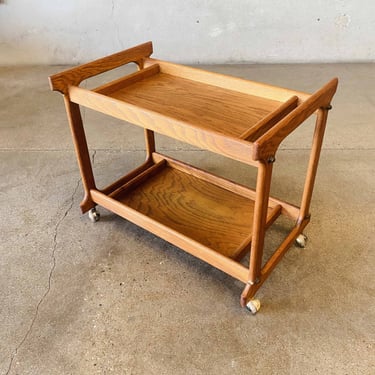 Mid-Century Rolling Bar Cart Solid Oak c. 1960's