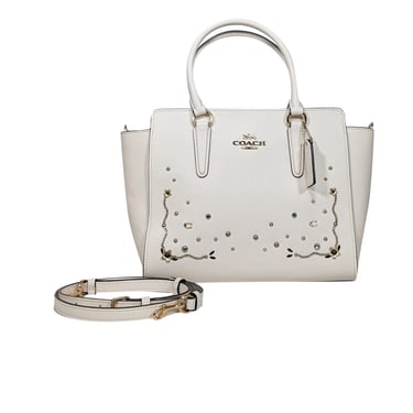 Coach - Ivory Saffiano Leather Embellished Front Satchel Bag