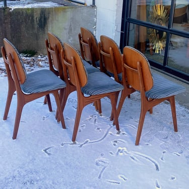 QUICK FLIP: Set of 6 Afromosia Teak Shield Back Dining Chairs by Hovmand-Olsen