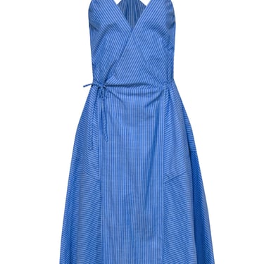 Joie - Blue &amp; White Striped Sleeveless &quot;Hepzibah&quot; Midi Wrap Dress Sz M