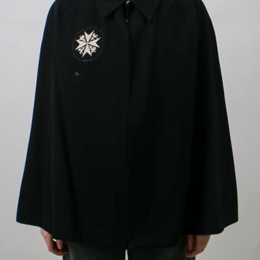 1960s British Wool Black Nurses Cape with Red Lining and Crossbody Straps