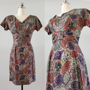 1960s Silk Dress with Abstract Floral Print 60's Dresses 60s Women's Vintage Size 