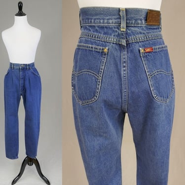 80s Pleated Lee Jeans - 28" or snug 29" waist - Blue Cotton Denim Pants - High Rise, Tapered Leg - Vintage 1980s - 28" inseam petite 